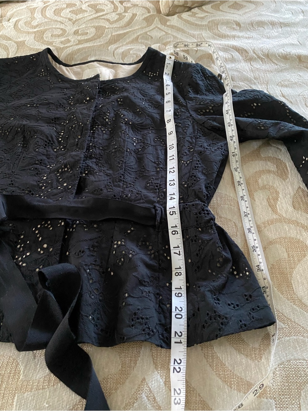 LOFT Eyelet Peplum Jacket Black Tie Waist Cotton Size 10 - Picture 6 of 14